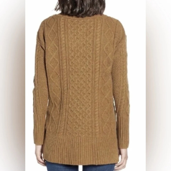 J. Crew Cable-knit patchwork tunic sweater Camel/Tan/Brown Size Small Chunky - Picture 3 of 13